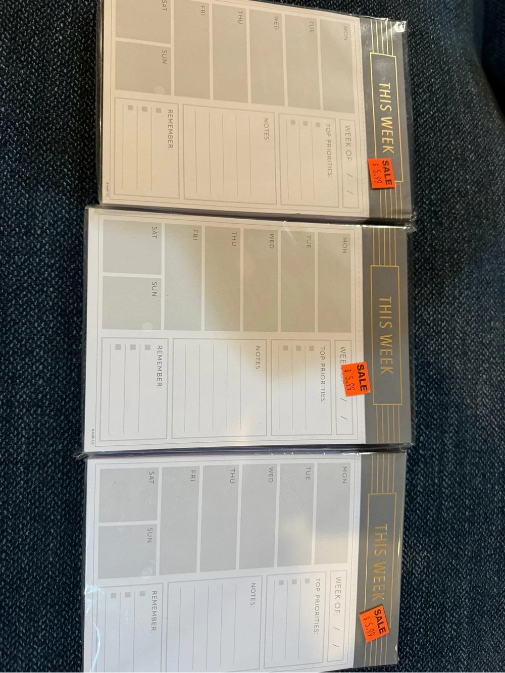 This Week Desk Weekly Planner Notepad - Gray 3 Pack